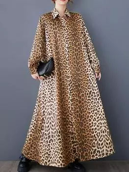 Xitao Однобортное платье-рубашка с леопардовым принтом GMM1255 One Size синий
