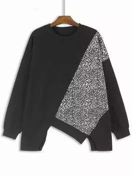 XITAO Леопардовый принт Лоскутная нерегулярная толстовка ZYY1020 One Size чёрный