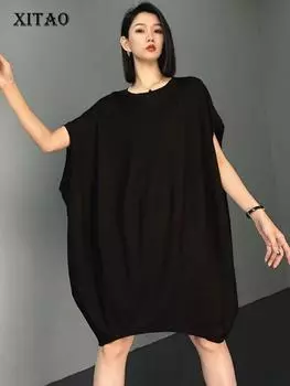 XITAO Loose Batwing Sleeve Dress Solid Color Women ZY8721