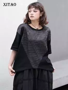 XITAO Loose Irregular Patchwork T-shirts Casual Women Top GJ1028