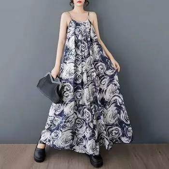 XITAO Loose Print Suspenders Jumpsuits HQQ2460 One Size синий