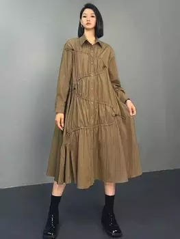 Платье-рубашка свободного кроя с завязками и складками XITAO ZYY1004 One Size чёрный