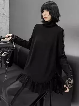 XITAO Лоскутная ажурная водолазка женская футболка GMM1120 One Size белый