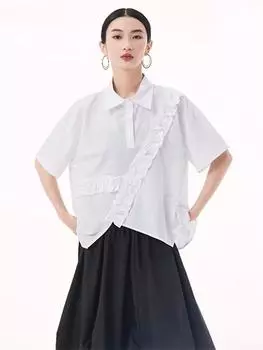 Xitao Лоскутная рубашка с коротким рукавом асимметричного кроя GMM1373 One Size белый