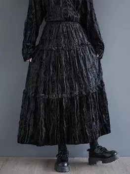 XITAO Лоскутная винтажная кружевная женская однотонная юбка GYX1075 One Size чёрный