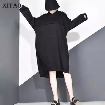 XITAO Лоскутная женская одежда Модное платье с воротником с капюшоном LJT3519 One Size серый