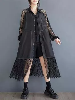 Xitao Лоскутное кружевное ажурное женское платье GYX1079 One Size чёрный