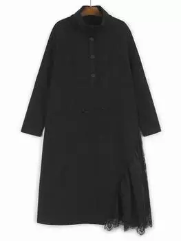 Xitao Лоскутное кружевное платье с затягивающейся веревкой, нестандартное GMM1151 One Size чёрный