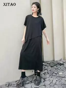 Xitao Лоскутное однотонное пуловер, свободное модное новое платье WLD20154