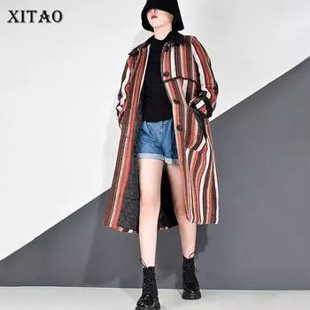 XITAO Лоскутное полосатое повседневное женское пальто с длинными рукавами GCC4183 One Size чёрный