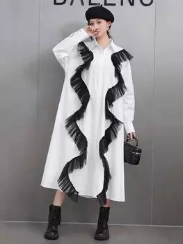 XITAO Лоскутное сетчатое платье в модном стиле с длинными рукавами GMM1163 One Size белый