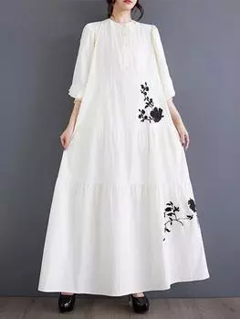 Xitao Лоскутное свободное вышитое женское платье LJ1068 One Size белый