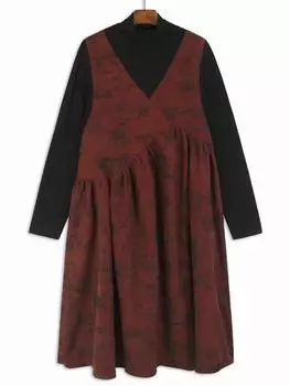 Xitao Лоскутное винтажное женское платье-водолазка GJ1107 One Size чёрный