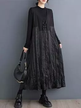 XITAO Лоскутное женское платье без рукавов GYX1064 One Size чёрный