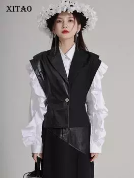 XITAO Лоскутные жилеты из искусственной кожи с вырезами без рукавов LYD1733