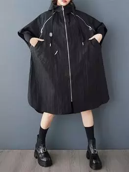 XITAO Лоскутный тренч с застежкой-молнией и рукавами «летучая мышь» GMM1337 One Size чёрный