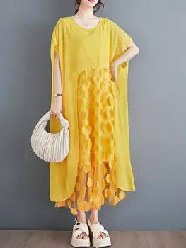 Xitao Марлевое асимметричное платье, однотонное свободное новое модное женское платье HQQ2339 One Size чёрный