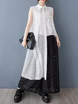 XITAO Mesh Patchwork Asymmetrical Perspective Dress GYX1561 One Size чёрный