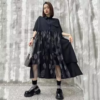 XITAO Mesh Patchwork Loose Female Dress ZMY1081 One Size чёрный