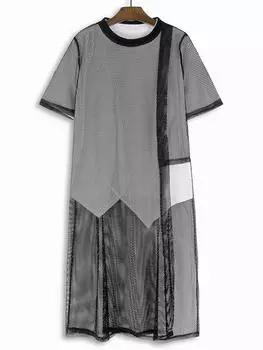 Xitao Сетчатая футболка из двух частей, свободная повседневная женская футболка WLD20140 One Size чёрный