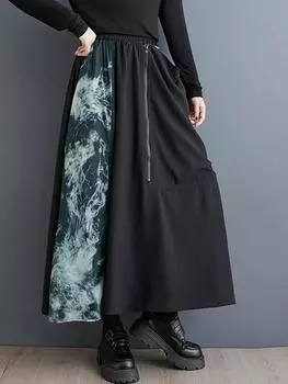 Xitao Модная винтажная лоскутная печать Повседневная женская юбка GMM1013 One Size чёрный