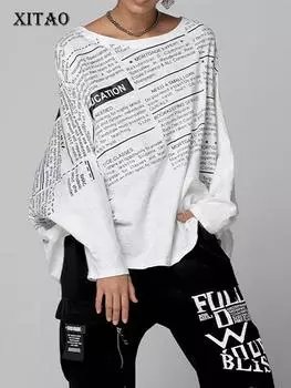 XITAO модная женская футболка с рукавами «крылья летучей мыши» и буквенным принтом ZP3258 One Size чёрный