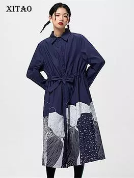 XITAO модное повседневное бандажное женское платье с абстрактным принтом WLD2289 One Size синий