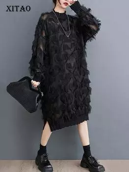 XITAO модное повседневное платье с воротником-стойкой и кисточками DMJ1914