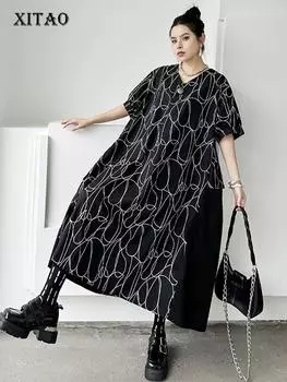 Xitao Модное свободное платье в стиле пэчворк с геометрическим принтом ZY8751 One Size белый