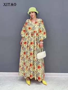 XITAO модное винтажное платье с принтом, свободное женское платье с рукавами три четверти WLD16258 One Size красный