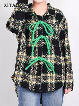 XITAO модное женское клетчатое пальто с бантом и повязкой LDD2223 One Size чёрный