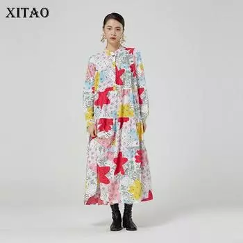 XITAO модное женское платье с длинными рукавами и принтом WMD2866 One Size красный