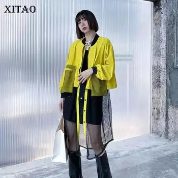 XITAO Модные сетчатые куртки Свободное женское пальто контрастного цвета CLL1909