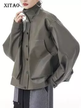 XITAO модные женские куртки из искусственной кожи, свободное пальто, топ ZZ0261 One Size чёрный
