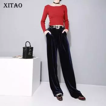 XITAO модные женские свободные однотонные повседневные широкие брюки SSB-056 M синий
