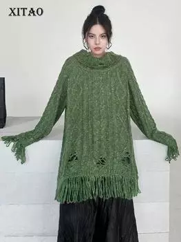 XITAO модные женские вязаные свитера с кисточками ZZ0087 One Size чёрный