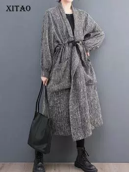 XITAO модный свободный женский плащ с длинными рукавами DMJ2136 One Size чёрный