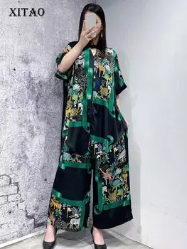 XITAO модный женский комплект из двух предметов с принтом WLD11384 One Size зелёный