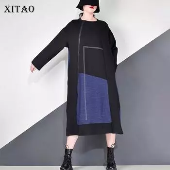 XITAO модный женский пуловер, свободное платье ZY2119 One Size синий