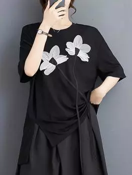 XITAO Необычная повседневная футболка с марлевым цветочным рисунком и цветочным принтом, свободная футболка HQQ0604