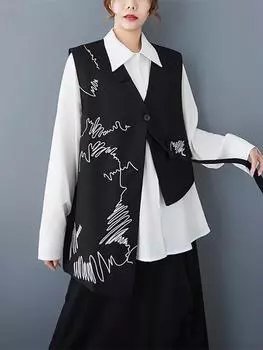 XITAO Необычный жилет без рукавов с вышивкой на одной пуговице GMM1158 One Size чёрный