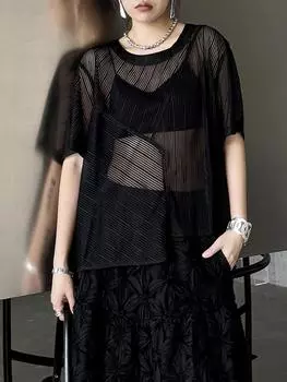 XITAO нерегулярная однотонная полосатая сетчатая марлевая футболка, повседневный свободный женский топ ZY8869 One Size белый