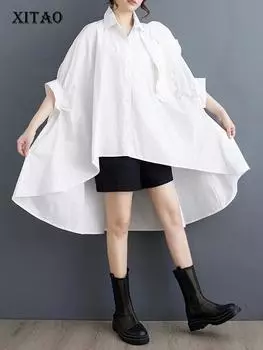 XITAO нерегулярная рубашка с рукавами «летучая мышь», свободный трехмерный складной женский топ с цветочным украшением ZY8813 One Size чёрный