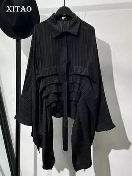 XITAO нерегулярная рубашка с рукавами «летучая мышь» с отложным воротником, однобортная свободная женская рубашка DMJ3958 One Size чёрный