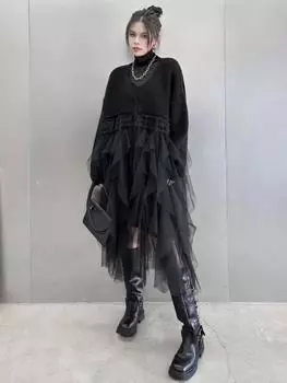 XITAO нерегулярное лоскутное марлевое вязаное платье HQQ1702 One Size