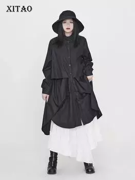 XITAO нерегулярное лоскутное платье-рубашка, черное женское LYD1416