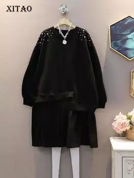 XITAO нерегулярное лоскутное платье с орнаментом из бисера, свободная женская одежда XJ5341