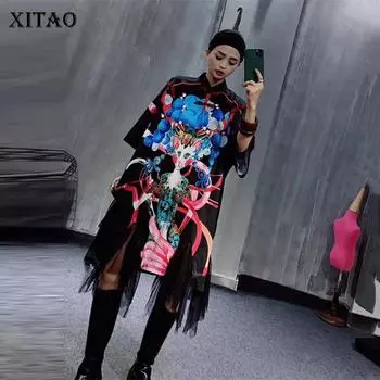 XITAO нерегулярное модное новое платье с кисточками и буквенным принтом больших размеров XJ4434