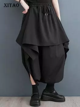 XITAO нерегулярные однотонные брюки женские Новое поступление индивидуальные модные свободные плиссированные брюки WLD11625