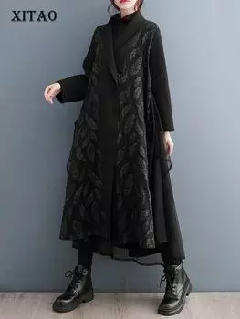 XITAO нерегулярный Тренч на молнии, модный марлевый лоскутный женский осенний Тренч, Новое поступление, свободные пальто LYD1480